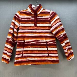 Telluride Clothing Co Women's S Red Striped Fleece Long Sleeve Cozy Comfort